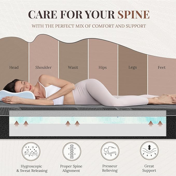 CH CHARME HOUSE 12 Inch Twin XL Mattress, Bamboo-Charcoal Memory Foam Mattress, Cooling & Pressure Relief, Bed in a Box, Foam Made in USA & CertiPUR-US Certified, 38"x80"x12", Black