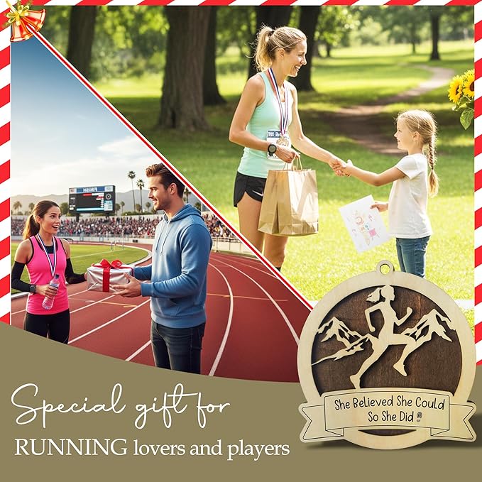 Running Christmas Ornament 2025-2 Layer Wooden Running Ornaments for Christmas Tree - Runner Ornament 2025 - Gifts for Runners, Cross Country Athlete - Marathon Runners Wooden Xmas Tree Hanging Decor