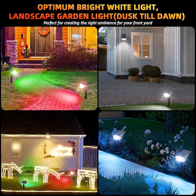 Color Solar Lights Outdoor Waterproof Spotlights with 9 Light Modes, Color Changing Outdoor Light for Decorate Festivals, Colored Solar Spot Lights Auto On/Off, RGBW 6 Pack