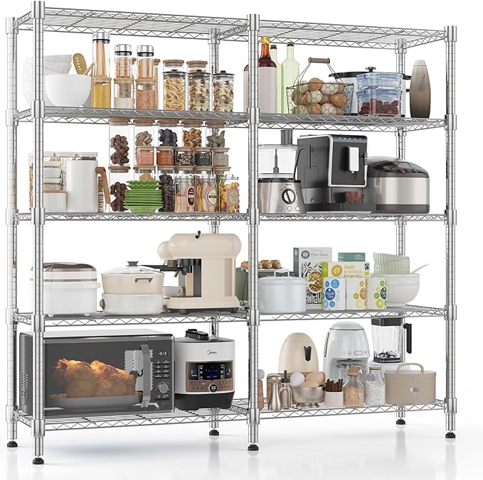 Homdox 5 Tier Storage Shelves, Heavy Duty Wire Shelving Unit, Adjustable Metal Shelves for Storage, Garage Rack Pantry Shelves Kitchen Shelving, 14"x60"x72", Silver Gray