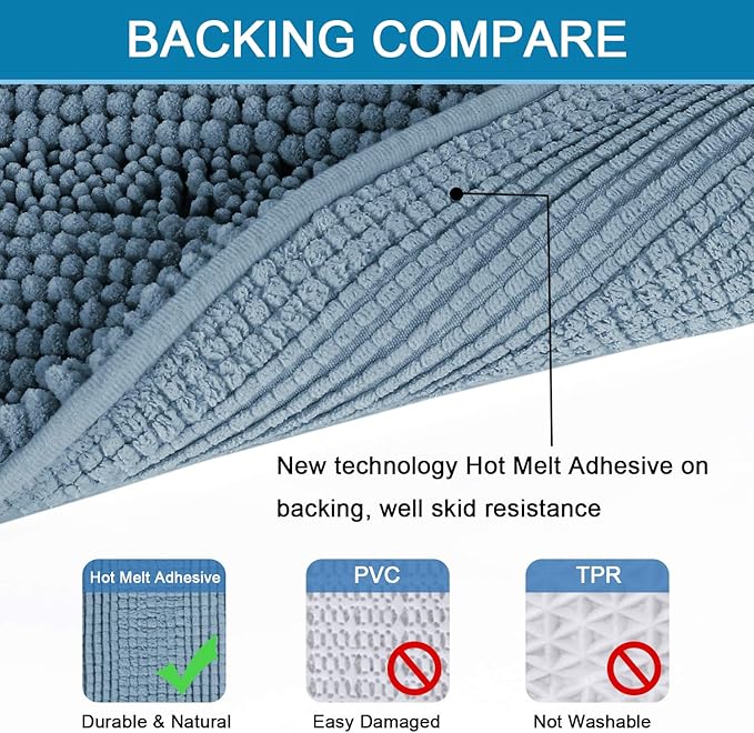 H.VERSAILTEX Bathroom Rugs Bath Mat Runner Rug Non Slip Kitchen Rug Extra Long Bath Rug Runners Oversized 59" x 20" Absorbent Washable Dry Fast Plush Area Rug for Bathroom/Bedroom - Stone Blue