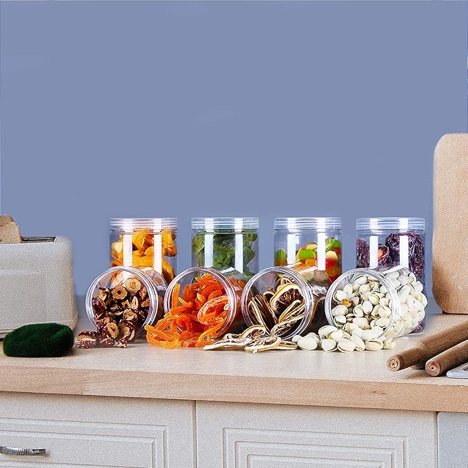 Rocutus 12oz Clear Plastic Storage Jars Containers,8 Pack Refillable Wide-Mouth Plastic Slime Containers for Beauty Products,Kitchen & Household Storage - BPA Free (12 OZ)