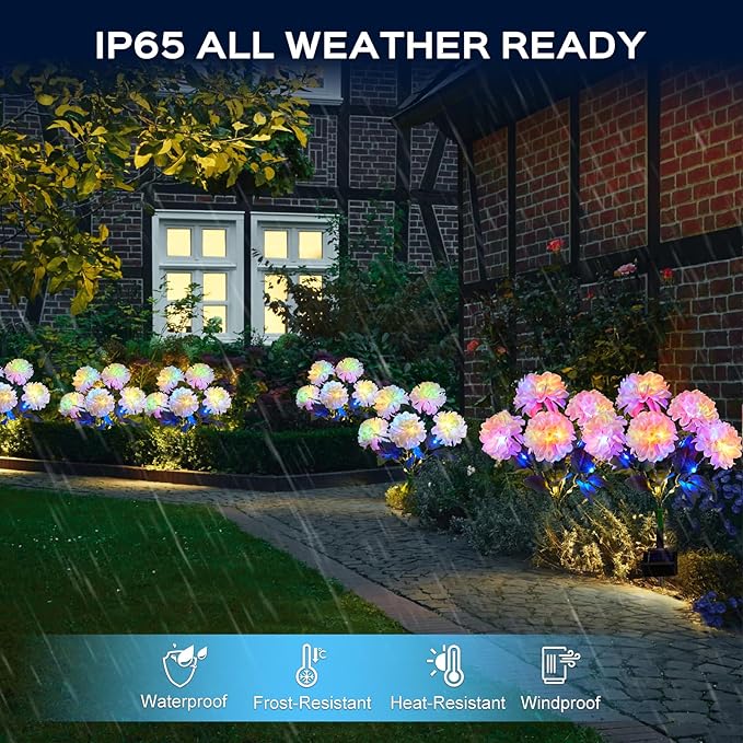 2 Pack Solar Garden Lights Outdoor, LED Colorful Waterproof Solar Powered Hydrangea Flowers Landscape Lights for Patio, Outside Yard, Pathway Decorative, Décor, Two Lighting Modes