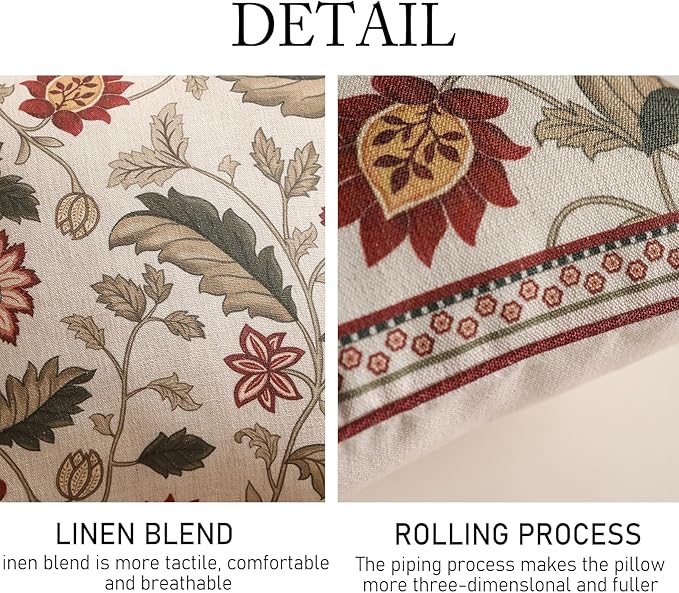 Design Square Pink Floral Linen Throw Pillow Covers 18"x18" Pack of 2, Vintage Country Flowers Pattern Cushion Covers Decor Pillowcases for Bed,Living Room,Outdoor,Car