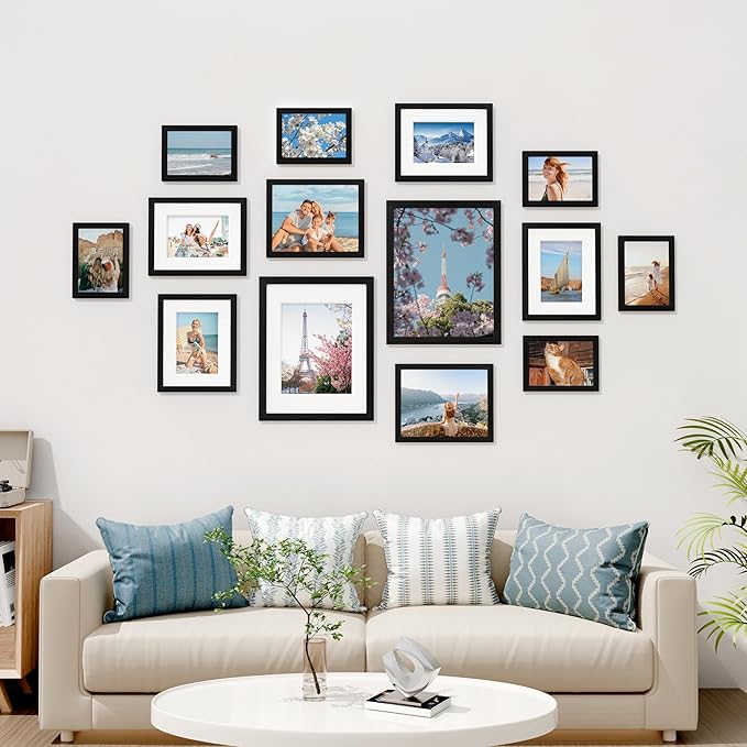 Vittanly Picture Frames Set of 14, Gallery Wall Frame Set with 2Pcs 11x14, 6Pcs 8x10 and 6Pcs 5x7 Photo Frames, Picture Frames Collage Wall Decor for Wall or Tabletop Display, Black