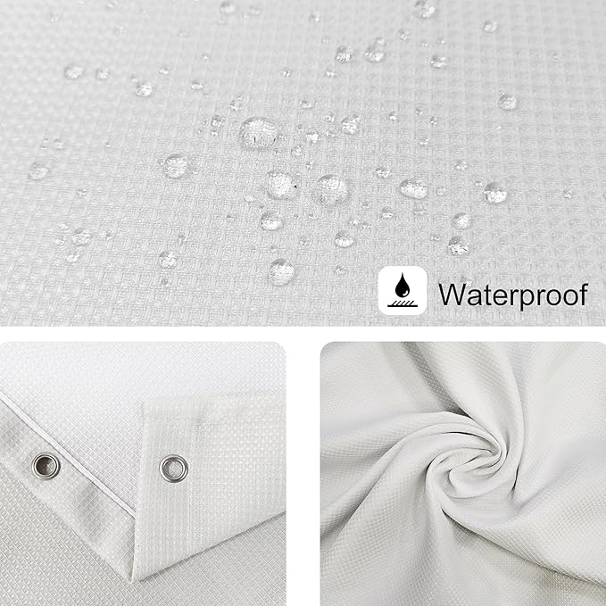 Glawry Waffle Boho Green Shower Curtain Thick Weighted Heavy Duty Abstract Mid Century Tropical Palm Leaf Modern Bathroom 72Wx72L Inches Bath Accessories Art Home Decor Fabric 12 Pack Hooks