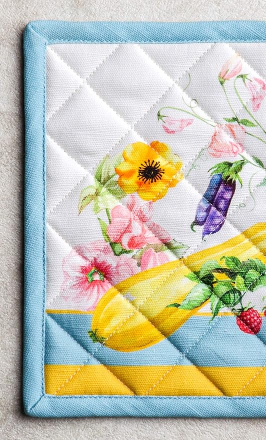 Maison d' Hermine Pot Holders 100% Cotton Heat Resistant Potholders 8" x 8" Hot Pads with Loop BBQ, Cooking, Baking, Grilling, Kitchen, Handling Hot Pans Spring/Summer (Pack of 1, Giverny)