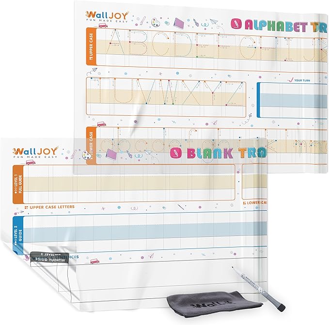 Large Handwriting Practice Dry Erase Board – 2 Pack Alphabet Tracing & Blank Lined Whiteboard, Adhesive-Free Transparent Writing Sheets for Wall, Sticks to Any Smooth Surface, for Home, School