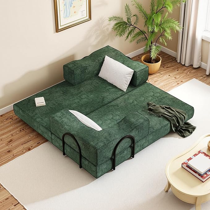 Rovibek 80-Inch 4-in-1 Boneless Sofa Bed – Corduroy Convertible Loveseat Sleeper, Fixed-Shape Frame, No Assembly Required, Space-Saving Pull-Out Futon for Living Room & Bedroom, Green