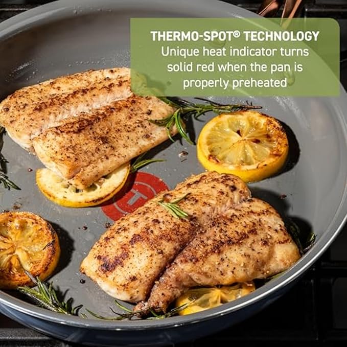 T-fal Preserve Ceramic, Non stick Cookware Set 13-Piece, Made without PFOA and PTFE, Oven & Broiler Safe up to 350°F, Includes Stockpot, Saucepans, Frying Pans, Protectors, Pots and Pans, Blue