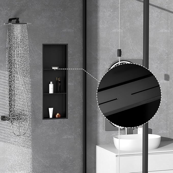 Stainless Steel Shower Niche 12" X 36", No Tile Needed Wall Niche Three-Tier, Recessed Shower Shelf for Bathroom Storage, Matte Black