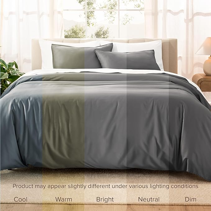 Bare Home 100% Organic Cotton Sateen Duvet Cover Set - Twin/Twin Extra Long - 400 Thread Count - Smooth Sateen Weave - Warm & Luxurious - Duvet Cover (Twin/Twin XL, Grey)