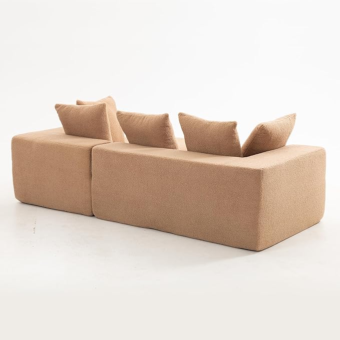 KEIKI L-Shape Cloud Sectional Sofa, 96” Modern Modular Boneless Couch with Left Chaise Lounge, Upholstered Couches for Living Room Bedroom, Brown