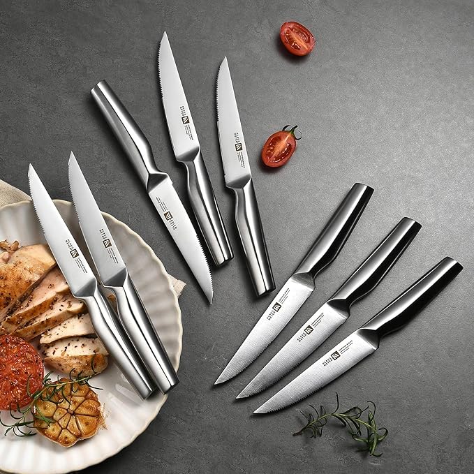 19 Piece Contour High Carbon Stainless Steel Kitchen Knife Set with Knife Sharpener Non-Slip Handles Knife Set with Block