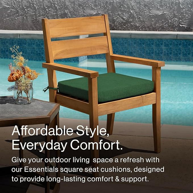 Honeycomb Outdoor Essentials Set of 2 Square Seat Pads, 19 x 19, Hampton Texture Hunter Dining Chair Cushions for Patio Furniture