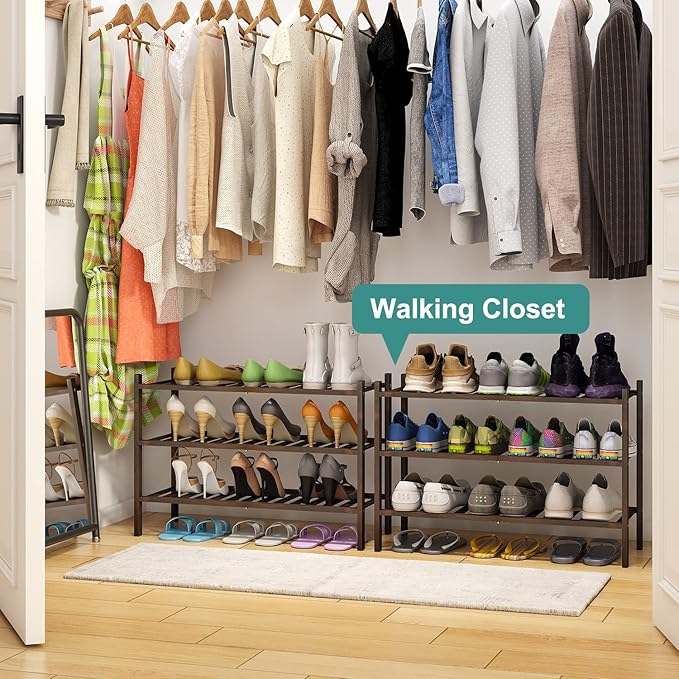 Shoe Rack for Closet, 3-Tier Bamboo Wood Shoe Racks, Stackable | Beautiful | Natural | Functional | Sturdy, Bamboo Shoe Rack for Entryway Hallway Closet