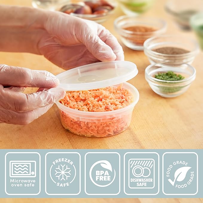 Deli Containers with Lids 8 oz. [24 Sets] Plastic Deli Cups, To Go Food Containers