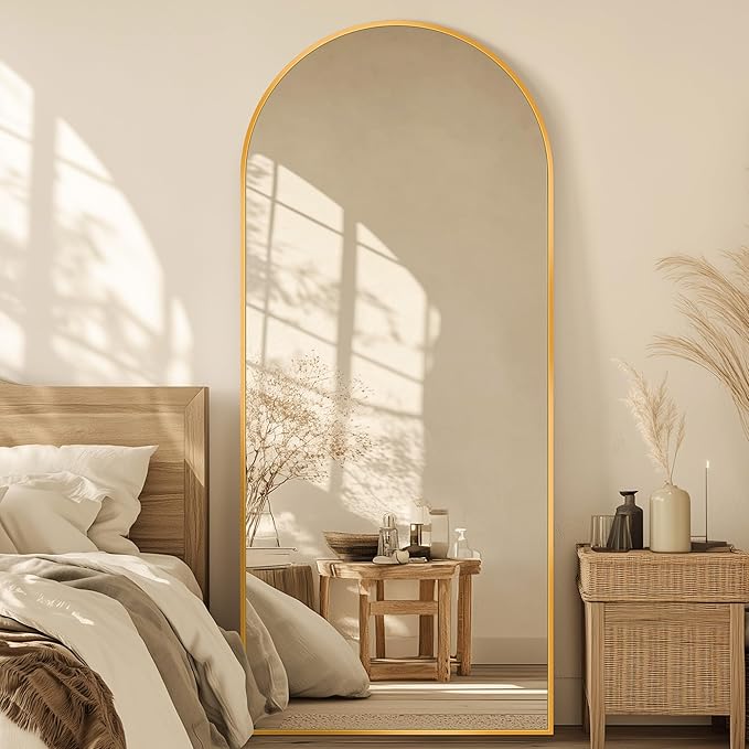 Full Length Mirror, 71"x28" Oversized Arched Mirror Large Standing Mirrors, Tall Mirrors Body Floor Mirror Hanging Mirrors for Bedroom Living Room Aluminum Frame, Gold