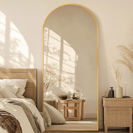 Full Length Mirror, 71"x28" Oversized Arched Mirror Large Standing Mirrors, Tall Mirrors Body Floor Mirror Hanging Mirrors for Bedroom Living Room Aluminum Frame, Gold