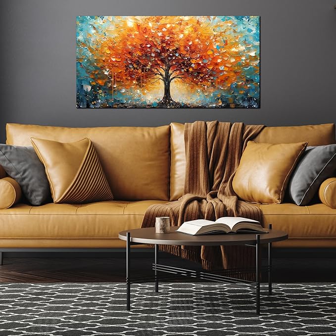 Zoyotago Large Canvas Wall Art Orange Yellow Tree Picture Modern Canvas Prints Ready to Hang for Bedroom Living Room Size 20x40