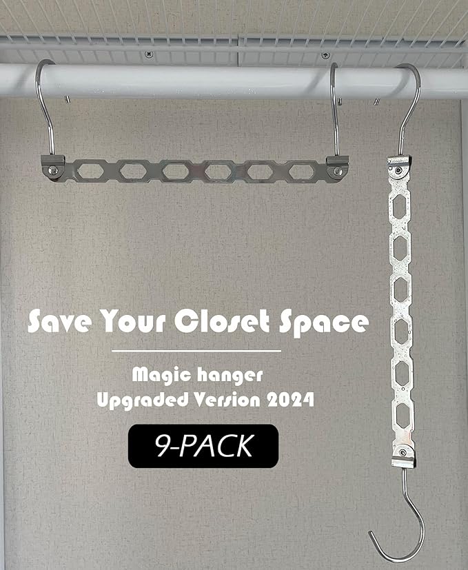Hangers Space Saving, Metal Hanger Organizer, Closet Space Savers, Collapsible Magic Hangers for Heavy Clothes, Closet Organizers and Storage, College Dorm Room Essentials (Upgrade Chrome Metal)