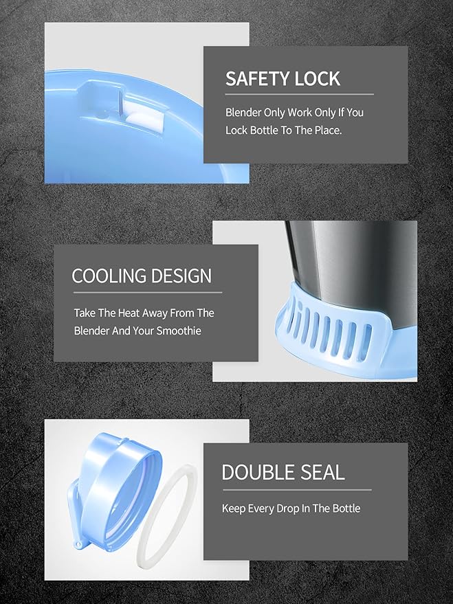 Personal Blender, Electric Shake Bottle with 2 x 20oz Travel Bottle and Coffee/Spices Jar, Portable Shaker Cups for Protein Shakes, 500W Single Serve Blender for Shakes and Smoothies, Sports(Blue)