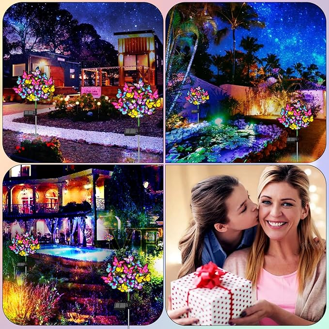 Solar Garden Lights Solar Lights Outdoor Waterproof Solar Lights 4 Pack with New Upgraded 144 LED 68 Butterflys Outdoor Solar Lights for Yard Outside Garden Pathway Decor Gifts for Women