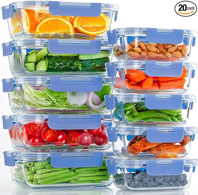 UMEIED 10 Pack Glass Food Storage Containers with Lids Leakproof, Airtight Glass Meal Prep Containers For Lunch, On The Go, Leftover, Dishwasher Safe