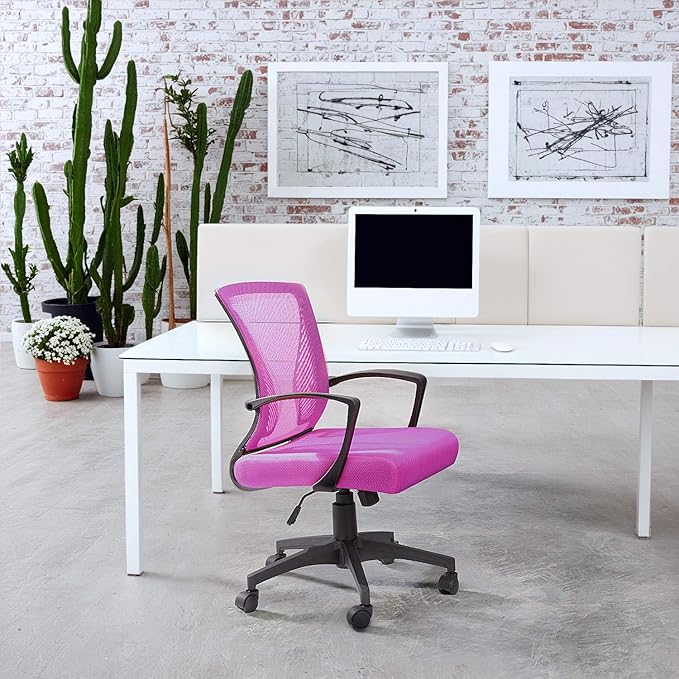 Furmax Office Chair Ergonomic Computer Desk Mesh Chair Mid Back Swivel Lumbar Support with Armrest (1, Pink)