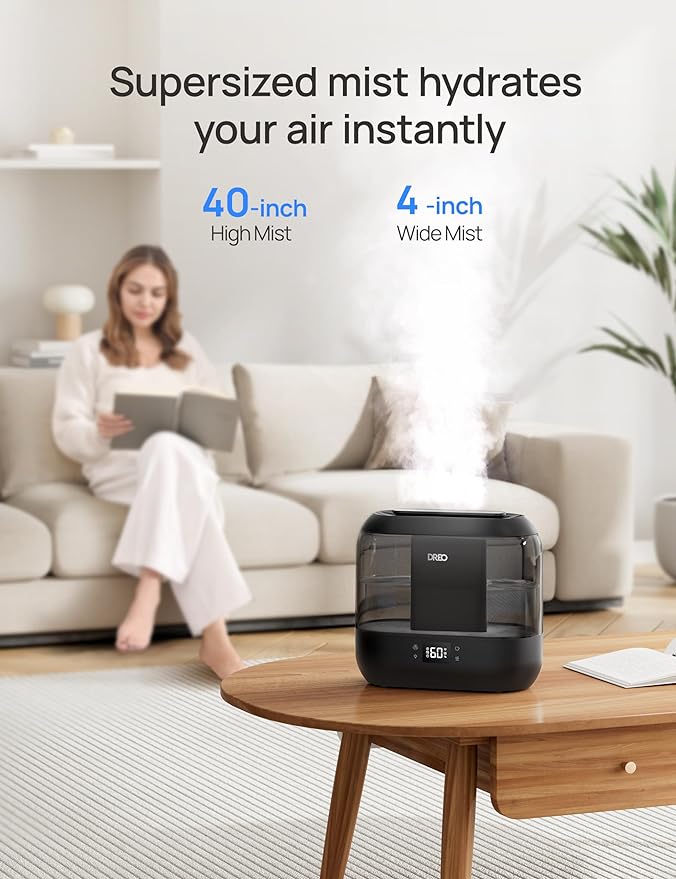 Dreo Smart Humidifiers for Bedroom, Top Fill 4L Supersized Cool Mist Humidifier with Nightlight, 36H Runtime, Touch/APP/Voice Control, 28 dB Quiet Ultrasonic Humidifiers for Large Room, Baby, Plants