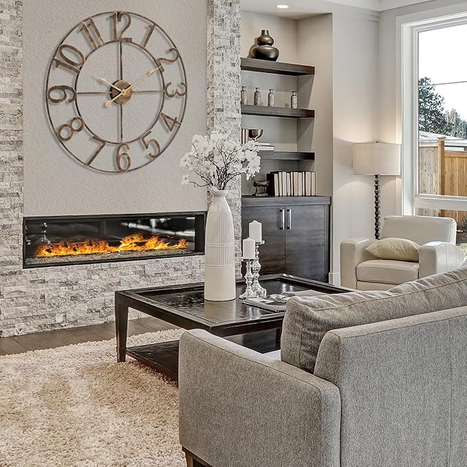 Sorbus 32-Inch Large Wall Clock – Decorative Brown Metal Clock with Gold Hands – Silent, Battery Operated, Modern Wall Decor for Living Room, Kitchen, or Office - Great Gift for Housewarming or Office