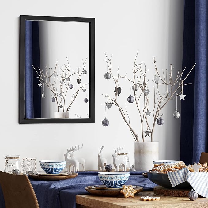 BOMINICA Rectangular Wall Mirror 20” x 28” Bathroom Mirror Framed Wall Mirror for Living Room, Vanity, Black