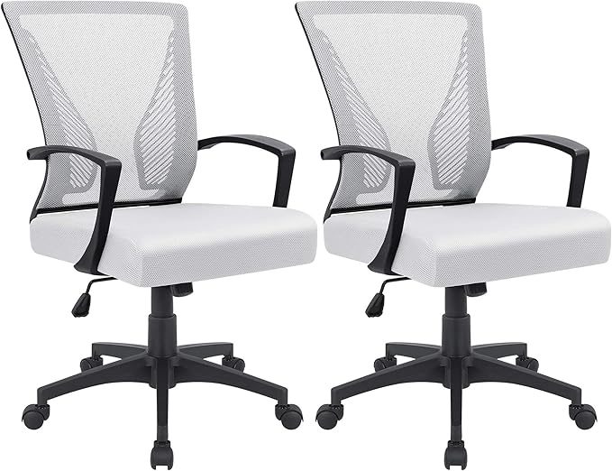 Furmax Office Chair Ergonomic Computer Desk Mesh Chair Mid Back Swivel Lumbar Support with Armrest (2, White)