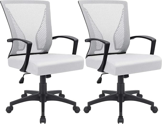 Furmax Office Chair Ergonomic Computer Desk Mesh Chair Mid Back Swivel Lumbar Support with Armrest (2, White)