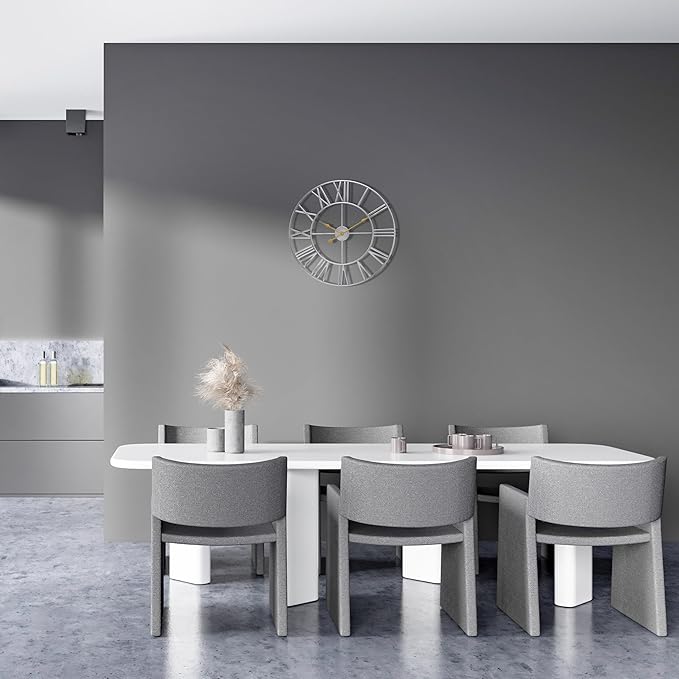 Sorbus Large Wall Clock for Living Room Decor – Easy to Hang 12-Inch Big Wall Clock – Metal Wall Art for Kitchen, Bedroom, Home, Office – Analog Decorative Wall Clock (Silver)