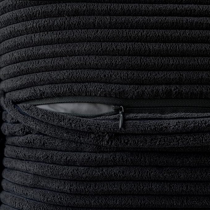 MIULEE Black Corduroy Decorative Euro Sham Pillow Covers 24x24 Inch with Splicing Set of 2 Soft Boho Pillow Covers Broadside Textured Pillowcases for Halloween Couch Bed Livingroom