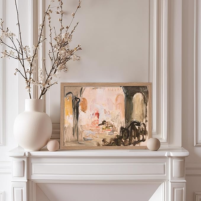 Poster Master Vintage Abstract Poster - Retro City Landscape Painting Print - City Art - Moody Art - Modern Farmhouse Art - Aesthetic Art - Great Living Room or Office Decor, 8x10 Beige Framed