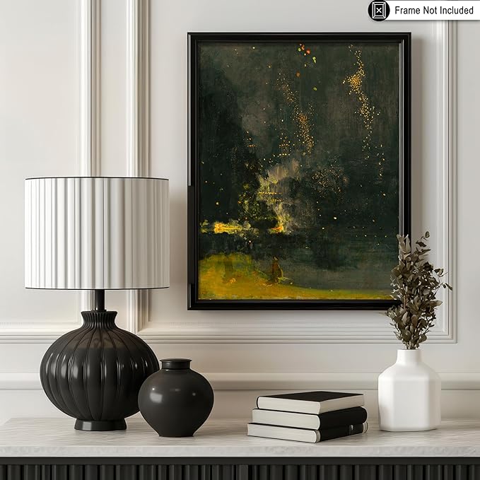 Poster Master Vintage Nocturne in Black and Gold Painting Poster - Retro The Falling Rocket Print - Abstract Art - Moody Art - Landscape Art - Office or Living Room Decor, 18x24 Unframed Wall Art