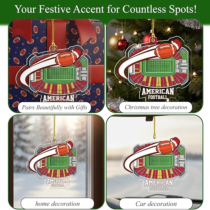 Football Christmas Ornaments 2025 - Acrylic Football Ornaments for Christmas Tree - Sports Themed Hanging Decor for Friends, Sport Player, Coaches, Teammates, Fans -Tree Decor Keepsake for Enthusiast