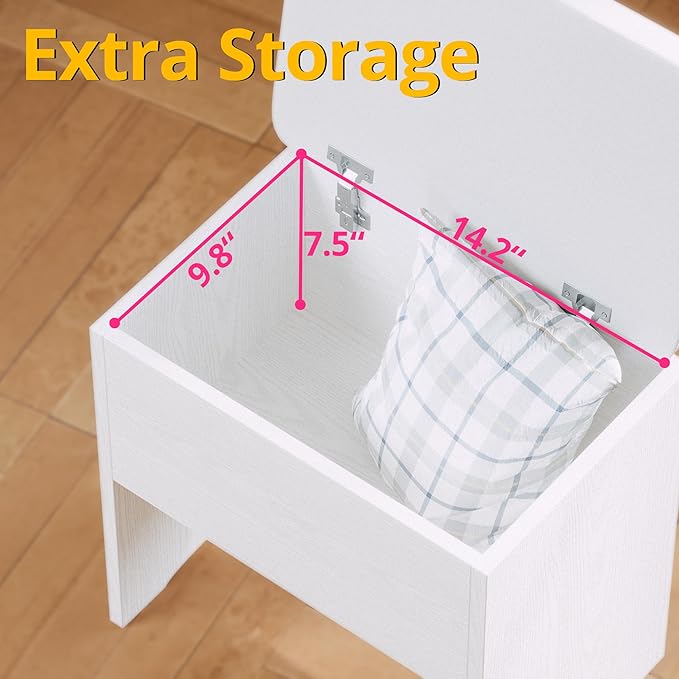 LIKIMIO Small Makeup Vanity Desk with Mirror and Lights, Vanity Table Set with Storage Drawer, Chair and Three Shelves, Bedroom, White