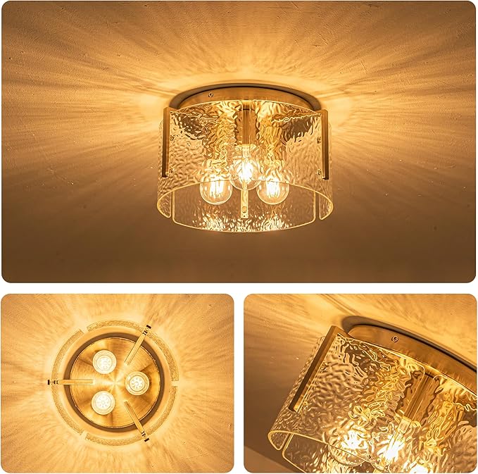 MAYNA Modern Nickel Semi Flush Mount Ceiling Light Fixture, 3-Light Glass Ceiling Light, Hallway Light Fixtures Ceiling Mount for Kitchen Entryway Bedroom Laundry Room