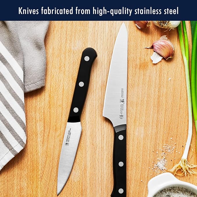 HENCKELS Solution Razor-Sharp 10-pc Knife Set, Chef Knife, Bread Knife, German Engineered Informed by 100+ Years of Mastery, Black/Stainless Steel