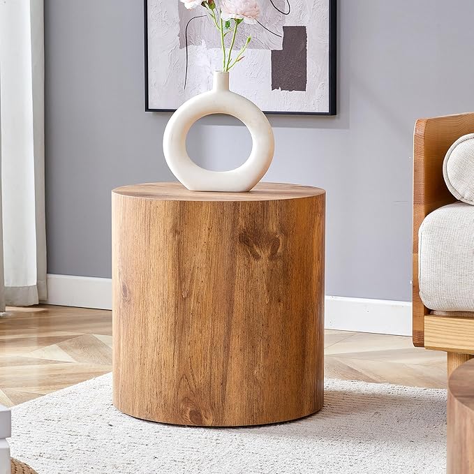 Modern Round Top Coffee Table,15.7Inch Cylindrical End Table,Small Side Table with Texture for Living Room,Office,Apartment