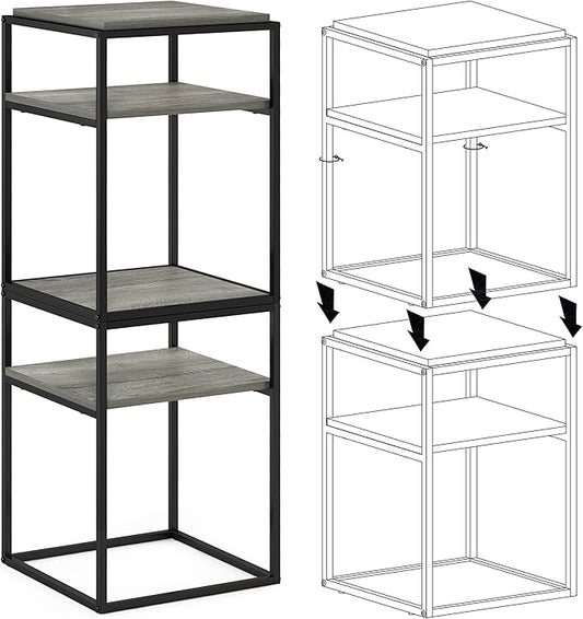 Furinno Simplistic End Side Night Stand/Bedside Table with Stainless Steel Tubes, Stackable Metal Frame, French Oak Grey