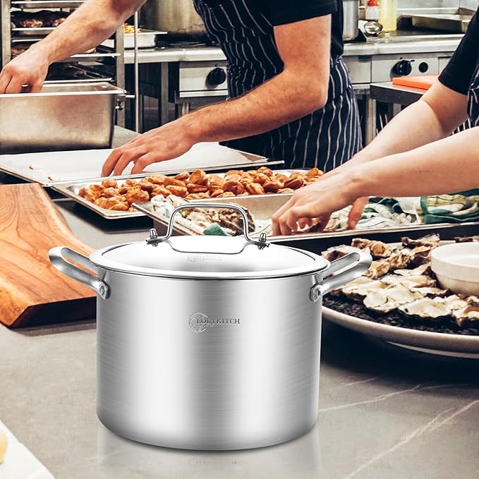 LOLYKITCH Tri-Ply Whole Clad 8 Quarts Stainless Steel Stock Pot with Lid,Induction Cooking Pot,Soup Pot,Heavy Duty,Oven and Diswasher safe.
