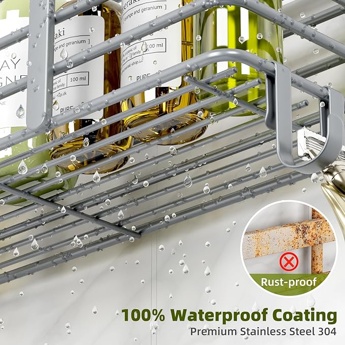 Shower Caddy 3 Pack, Adhesive Shower Shelf Organizer Rack, Rustproof Stainless Steel Bathroom Organizers and Storage, Large Capacity Wall Mounted No Drilling Bathroom Accessories