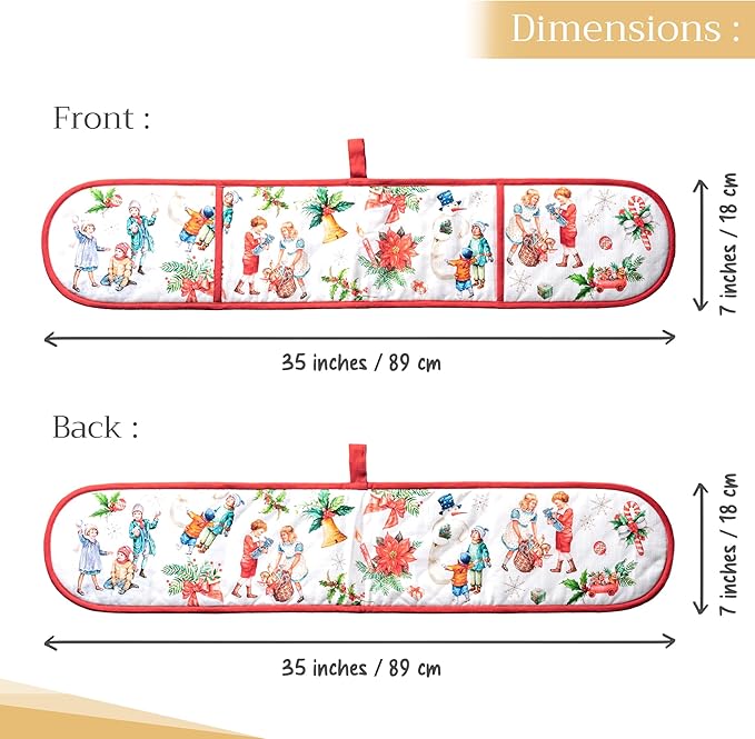 Maison d' Hermine Double Oven Mitt (7" x 35") 100% Cotton Heat Resistant BBQ Cooking Gloves with Loop for Thanksgiving Christmas Decorations Baking Cooking Barbeque Handling Hot Pan (Chromo)