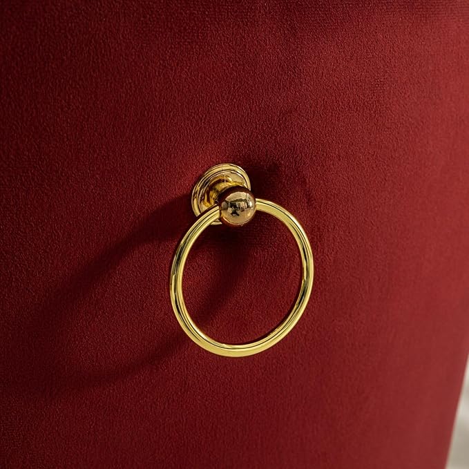 Goujxcy 5 Piece Round Glass Dining Table Set for 4, 47" Round Dining Table & Chair Set Modern Circle Glass Kitchen Table and 4 Velvet Upholstered Chairs for Kitchen Dining (Gold & Burgundy)