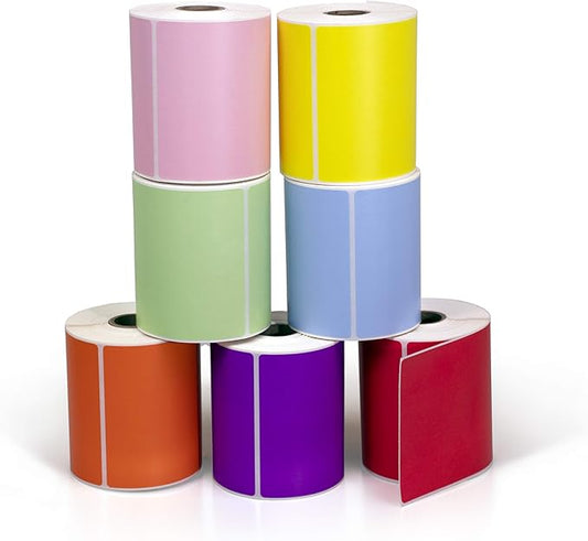 4" X 6" Direct Thermal Perforated Stickers Labels for Shipping Labels, Inventory, and Color Coding - Compatible with Zebra, Rollo, Godex and More (Rainbow Pack, 7 Rolls)
