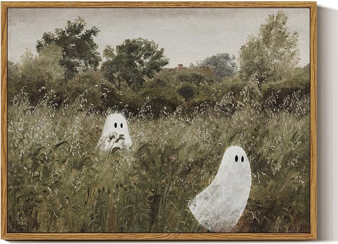 InSimSea Framed Canvas Wall Art, Vintage Halloween Decor With Cute Ghosts, Indoor Bedroom Bathroom Living Room Pictures, Landscape Prints, 12"x16"